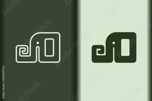 Vector of elephant logo design curve linear and silhouette icon minimal style.Creative simple animal on green background for artwork. Modern flat icon elephant head square shape graphic illustration.