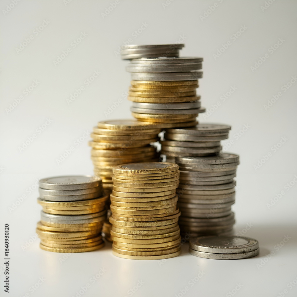 Gold and silver coins stacked creatively Gold and silver coins stacked creatively