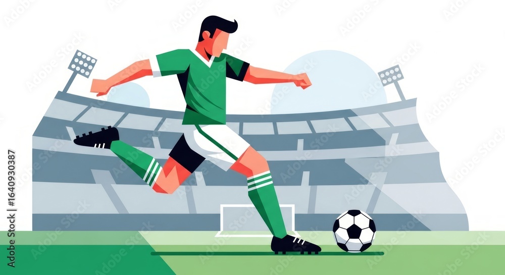 Obraz premium A Professional Soccer Player Kicking Ball on Stadium Field