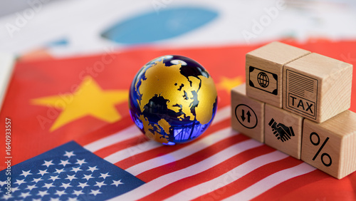 Concept of international trade negotiations between the United States and China, focusing on import tariffs, trade balance, and the impact of economic policies on global markets.