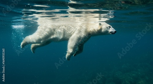 Underwater view of polar bear diving
