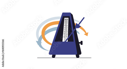 Artistic blue metronome with an oscillating pendulum and circular colored arrows