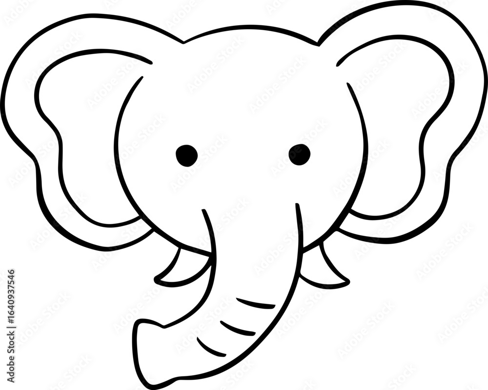 Fototapeta premium Simple Elephant Head Outline Doodle