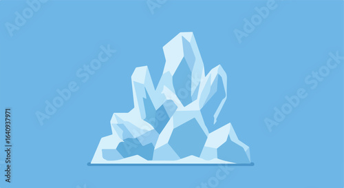 Crystal Iceberg Flat vector icy structure on solid, light blue backdrop. Cold tone & minimalist
