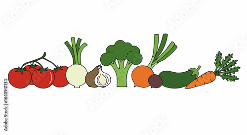 A colorful assortment of fresh vegetables lined up.