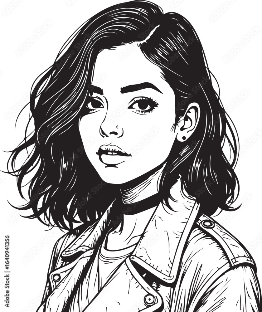 Captivating Beauty: This stunning black and white portrait captures the essence of youthful beauty with a captivating gaze. The elegant style and fine details create a timeless image. Captivating Beauty: This stunning black and white portrait captures the essence of youthful beauty with a captivating gaze. The elegant style and fine details create a timeless image.