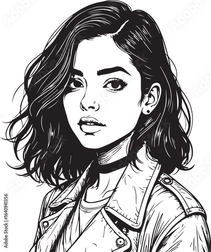 Captivating Beauty: This stunning black and white portrait captures the essence of youthful beauty with a captivating gaze. The elegant style and fine details create a timeless image.