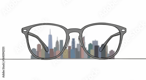 A pair of glasses with a cityscape view, emphasizing vision and perspective. 