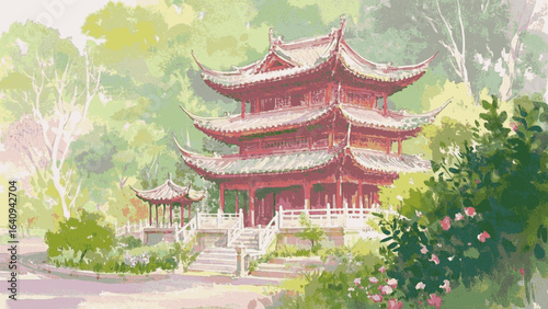 Forbidden City in Hues China architecture isolated watercolor vector illustration svg