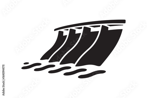 Bold Black Silhouette of a Dam with Flowing Water - Hydroelectric Power Symbol