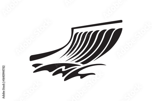 Bold Black Silhouette of a Dam with Flowing Water - Hydroelectric Power Symbol