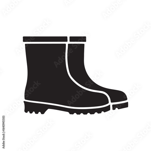 Pair of Black Rubber Rain Boots Silhouette for Gardening and Outdoor Activities