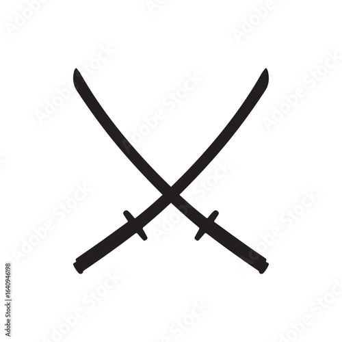 Crossed Japanese Katana Swords Silhouette Vector Illustration for Martial Arts or Bushido