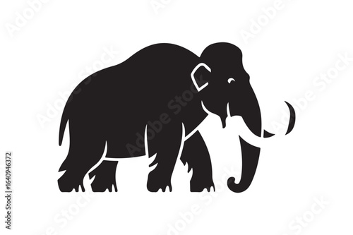 Detailed Black Silhouette of a Mighty Woolly Mammoth Walking