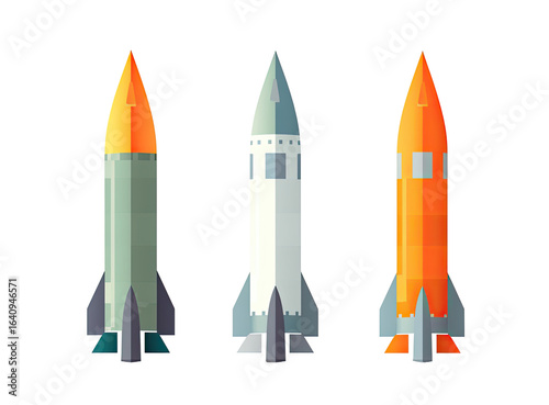 Three stylized rocket illustrations.  