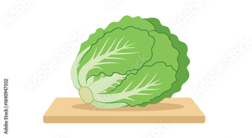 Cabbage Green leafy vegetable sitting on a flat wooden board surface