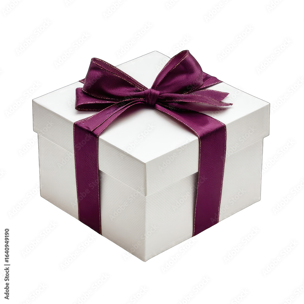 Fototapeta premium White gift box with a purple ribbon