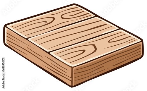 Simple Wooden Plank with Visible Wood Grain Texture in Isometric View