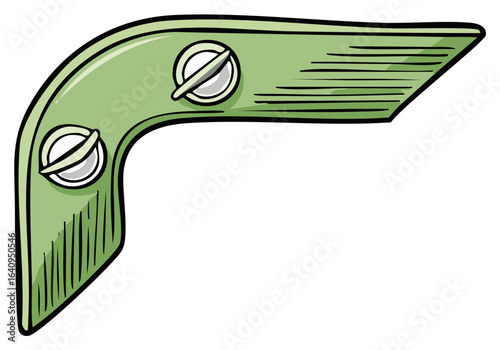 Illustration of a green right angle carpenter square with screws, vector