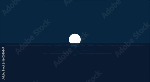 Full moon shining brightly on ocean at night with dark blue water