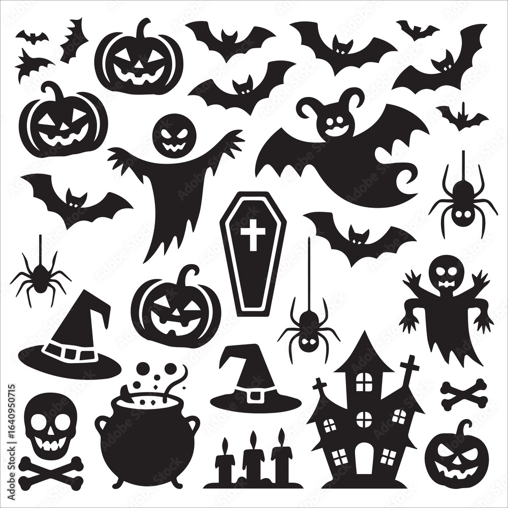 Obraz premium set of (insert style) halloween objects on a white background,Set of Happy Halloween design elements on white background,Freehand drawings on white isolated background. Creative poster or banner,