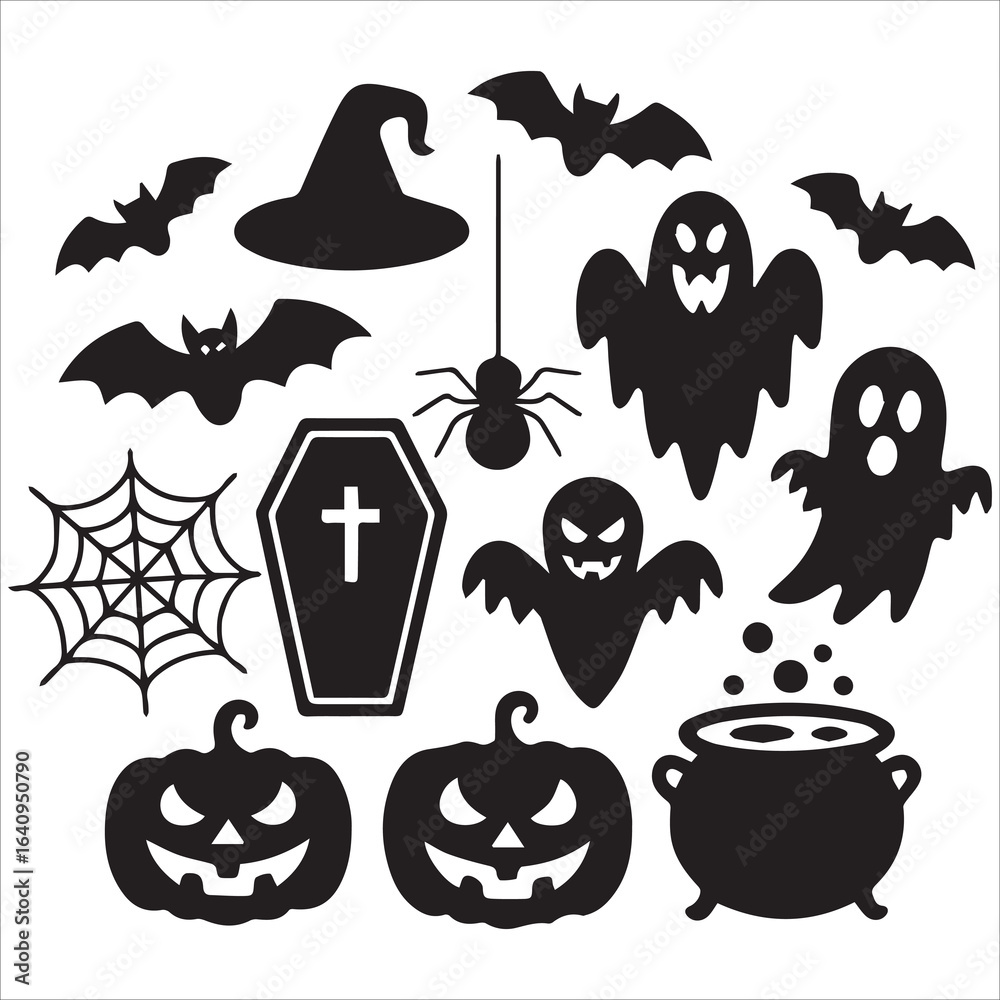 Obraz premium set of (insert style) halloween objects on a white background,Set of Happy Halloween design elements on white background,Freehand drawings on white isolated background. Creative poster or banner,