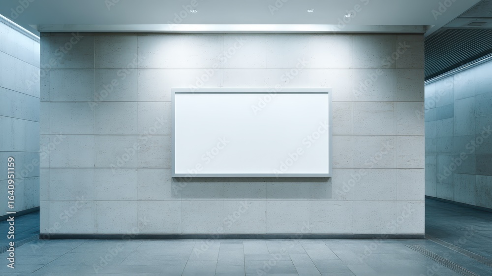 Fototapeta premium Blank White Frame Mockup on Modern Stone Wall for Advertisements and Presentations in Contemporary Space