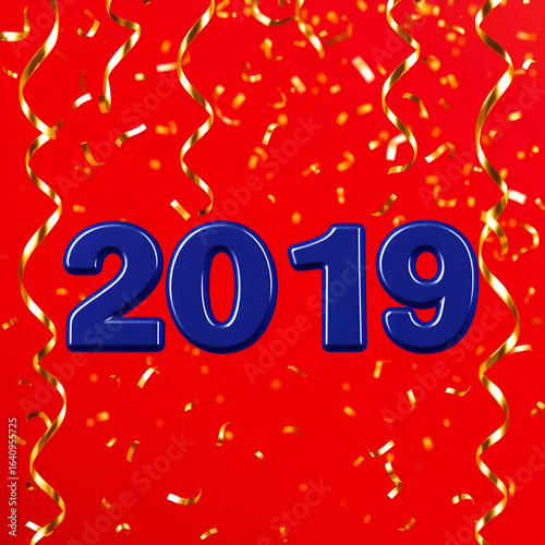 Red Background Golden Confetti Celebration.