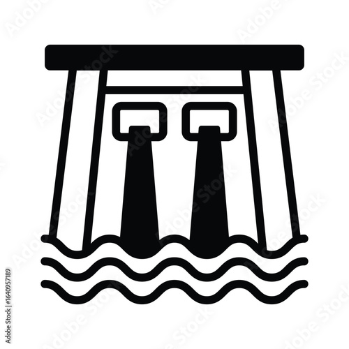 Modern style glyph icon showing dam structure