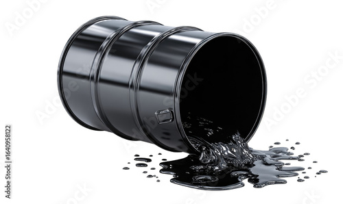 Metal oil barrel spilling dark liquid