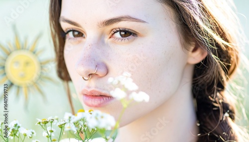 young woman with flower
