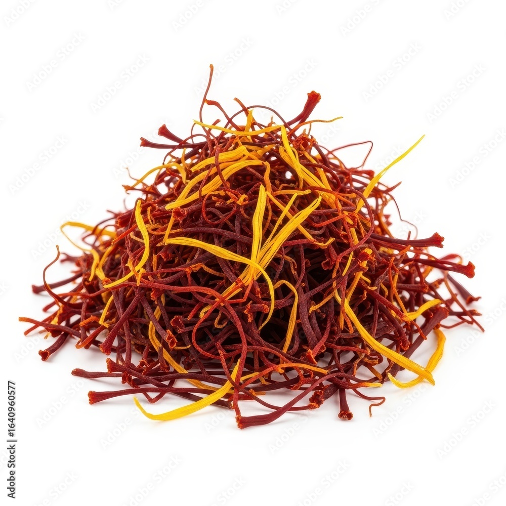 Naklejka premium Pile of saffron threads spice isolated on white background