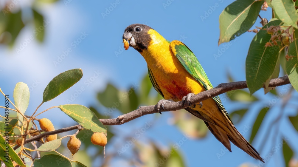 Naklejka premium Black-headed Caique Parrot on Branch - Exotic Bird Image