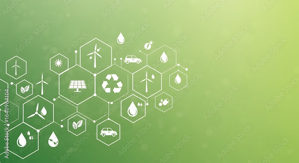 Fototapeta premium Environmental Icon Network on Green Gradient Background