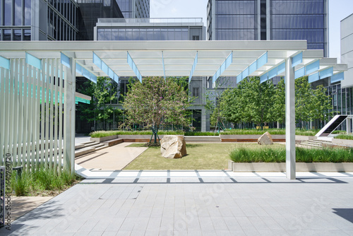 Wallpaper Mural empty brick ground with modern building Torontodigital.ca