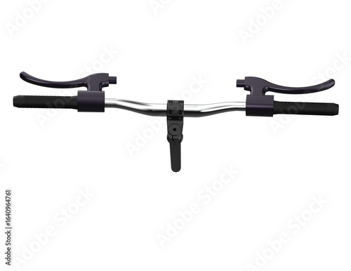 Картината върху платно Detailed 3D render of a modern bicycle handlebar with black grips and brake levers, featuring a sleek chrome bar, on a PNG Transparent HD Background