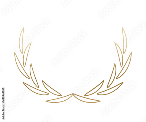 Golden laurel wreath frame isolated on white background. Elegant circular leaf ring in minimalist gold gradient design for awards, certificates, invitations, luxury branding. Decorative vector element