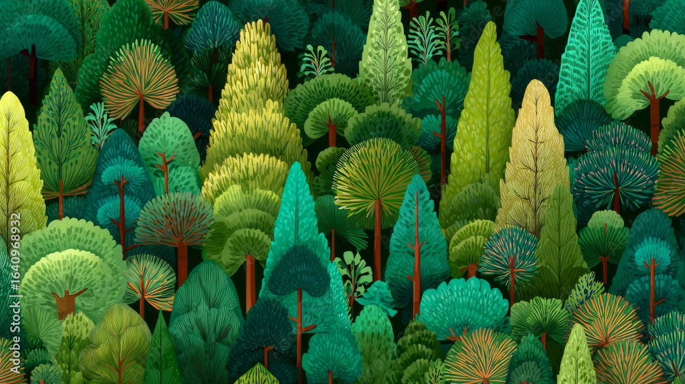 Vivid seamless vector pattern of tropical jungle trees and foliage Vivid seamless vector pattern of tropical jungle trees and foliage