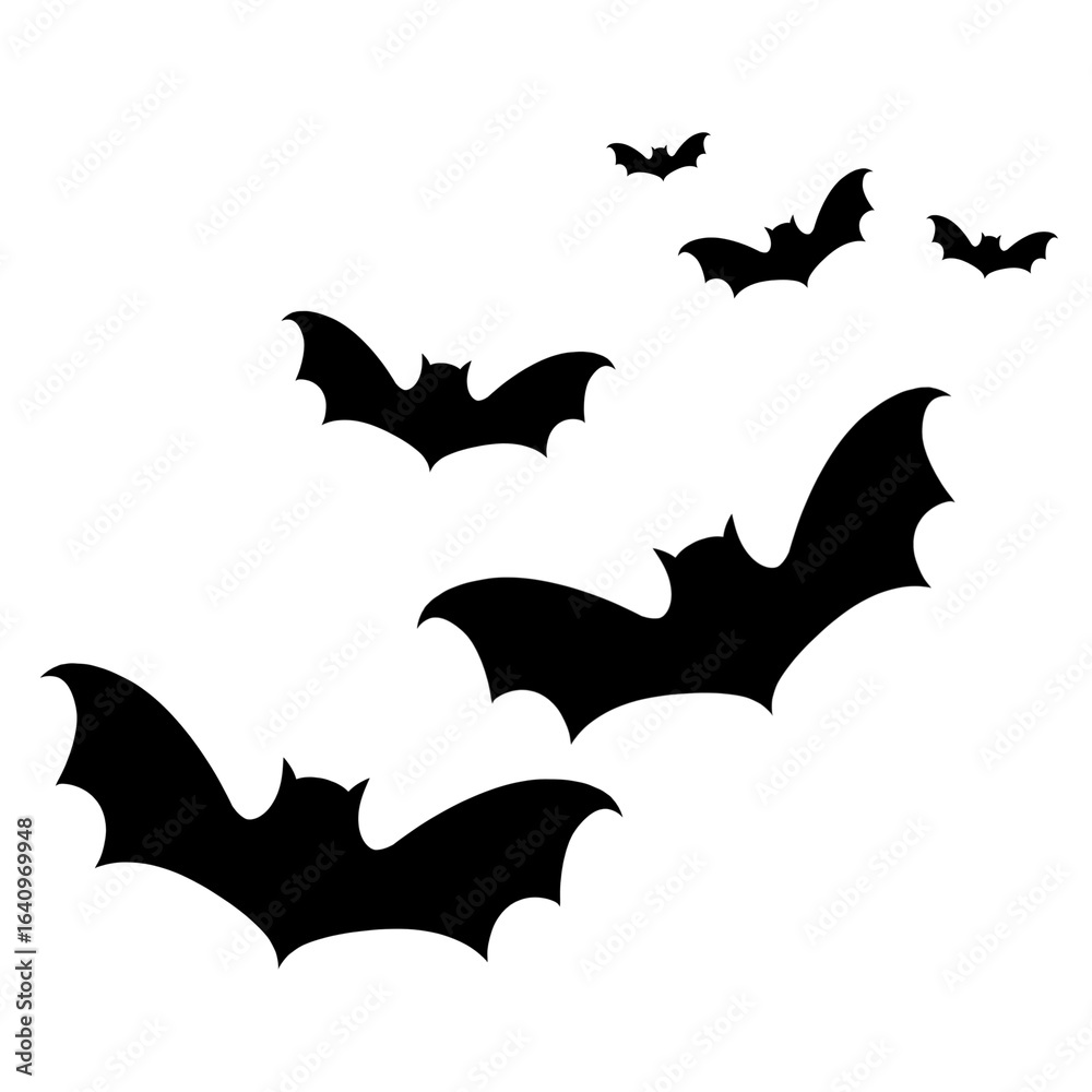 Fototapeta premium halloween bats on transparent background. Silhouette of bat, bats, animal, fauna, animal silhouette design. Bats illustration. Design for print, sticker, element, decoration, etc. PNG 