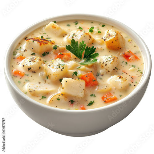 Wallpaper Mural Creamy seafood chowder with cod, carrots, and parsley on transparent background Torontodigital.ca