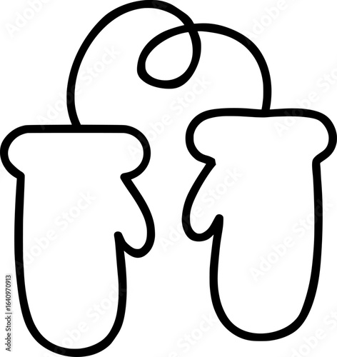 Pair of winter mittens connected by string, simple clothing accessory illustration used for warmth, children’s gloves winter wear design. 