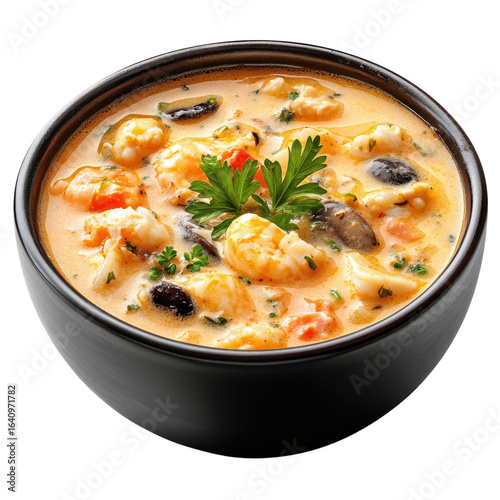 Wallpaper Mural Creamy seafood soup with shrimp, mushrooms, and herbs in a bowl for a delicious and comforting meal on transparent background Torontodigital.ca