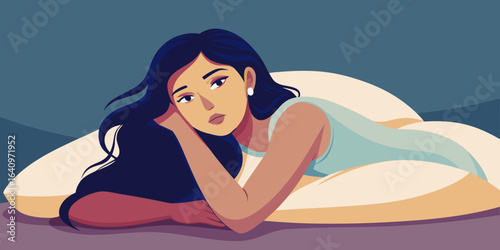 Sleepless Night Illustration of a Young Woman Lying in Bed Contemplative and Unable to Sleep Suffering from Insomnia