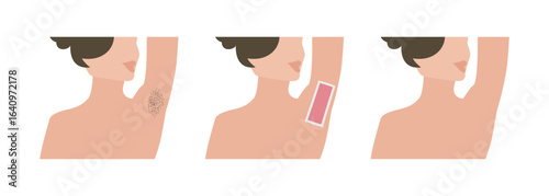 Woman using waxing strips for armpit hair removal
