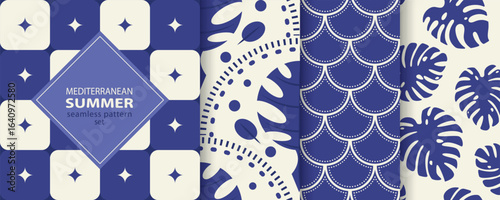 Mediterranean set of seamless pattern collection isolated on white background
