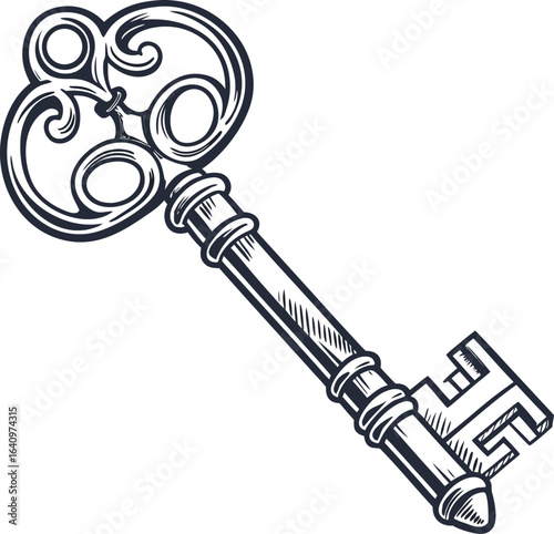 Golden key to success found with a magnifying glass