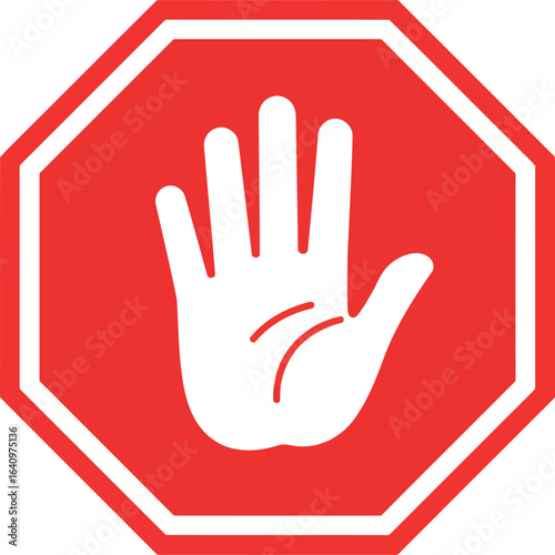 Red stop sign with white hand symbol