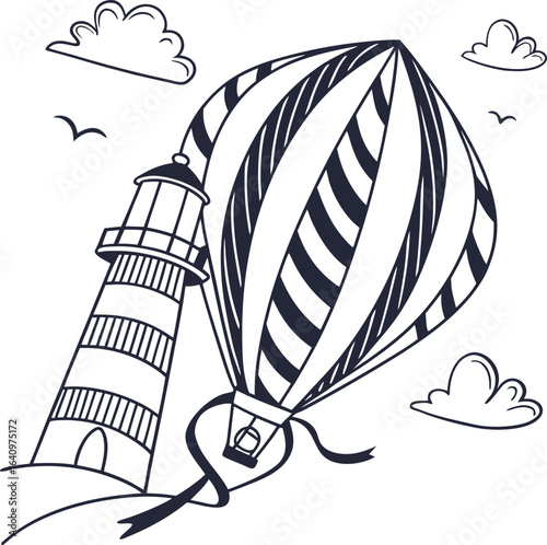 Vector illustration of a sailing ship with a black hull sailing on the ocean waves