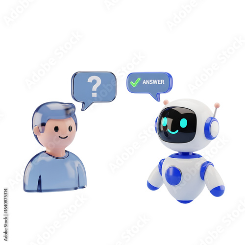 AI Robot Answers Human Question, Digital Solution Concept on transparent background
