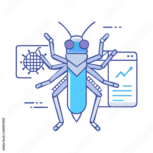 Insectoid robot analyzing data and network security